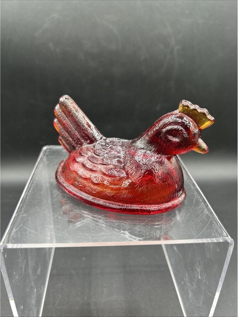 Vtg Red Amberina Glass Hen on Basket Nest HON 4 1/2” Glows LID ONLY